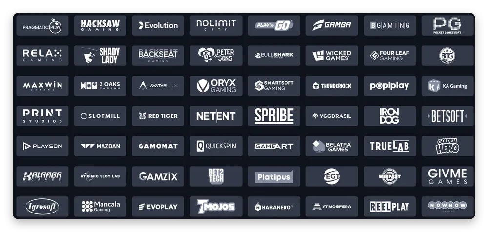 Game providers at Gamba Casino, screenshot